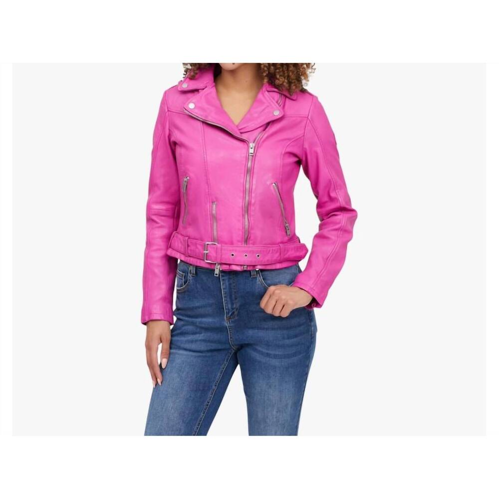 NEW MAURITIUS wild leather jacket in electric fuchsia
